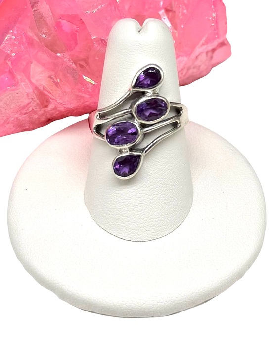 Jewelmazed Jewelry - Amethyst Ring Solid 925 Sterling Silver Size 10 Multi Stone Statement